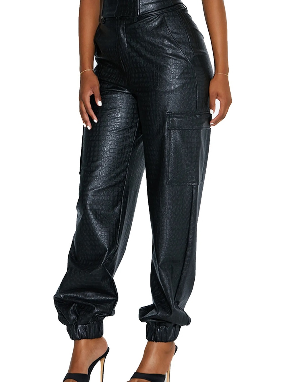 Naked Wardrobe- The Crocodile Faux Leather Joggers - Picture 5 of 10